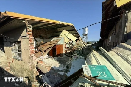 Cảnh đỏ nát sau một trận động đất ở Đài Nam, Đài Loan (Trung Quốc) ngày 21/1/2025. (Ảnh minh họa. THX/TTXVN)