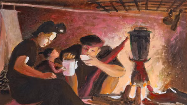 Một bức tranh sơn dầu của hoạ sĩ Phan Ngọc Khuê được giới thiệu trong triển lãm.