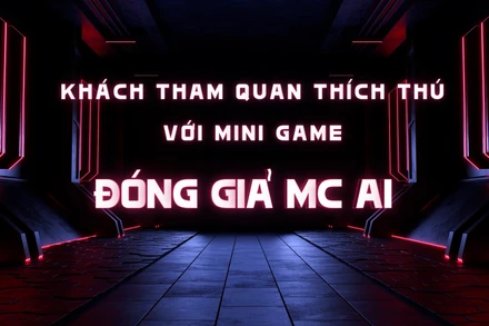 Khách tham quan thích thú với mini game “Đóng giả MC AI”.