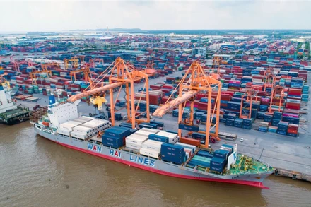 Bốc xếp hàng hóa tại Cảng Hải Phòng. Ảnh Đăng Anh