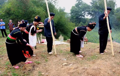 Cách tra hạt của người Khơ Mú ở xã Ẳng Tở, huyện Mường Ảng, tỉnh Điện Biên (Ảnh: Làng Văn hóa - Du lịch các dân tộc Việt Nam)