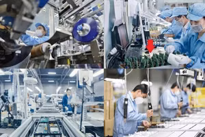 Hệ thống robot tự động hóa và bảng điều khiển dữ liệu thông minh trong một nhà máy sản xuất hiện đại, minh chứng cho việc doanh nghiệp ứng dụng thành công các giải pháp công nghệ để tối ưu hóa năng suất và hướng tới phát triển bền vững. (Ảnh: MAI HUYÊN)