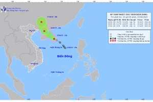 Bản đồ dự báo quỹ đạo và cường độ áp thấp nhiệt đới lúc 20 giờ ngày 25/6. (Ảnh: Trung tâm Dự báo khí tượng thủy văn quốc gia)