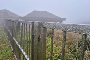 Đỉnh Mẫu Sơn xuất hiện băng giá.