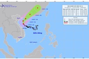 Bản đồ dự báo quỹ đạo và cường độ Bão số 1 lúc 11 giờ ngày 13/6. (Ảnh: Theo Trung tâm Dự báo khí tượng thủy văn quốc gia)