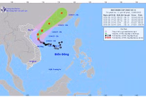 Bản đồ dự báo quỹ đạo và cường độ Bão số 1 lúc 11 giờ ngày 13/6. (Ảnh: Theo Trung tâm Dự báo khí tượng thủy văn quốc gia)