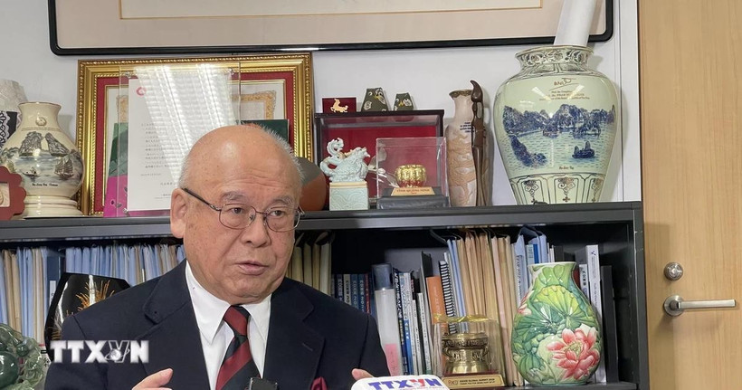 Ông Takebe Tsutomu, Cố vấn đặc biệt Liên minh nghị sĩ hữu nghị Nhật-Việt, Cựu Tổng thư ký Đảng Dân chủ tự do Nhật Bản. (Ảnh: Xuân Giao/TTXVN)