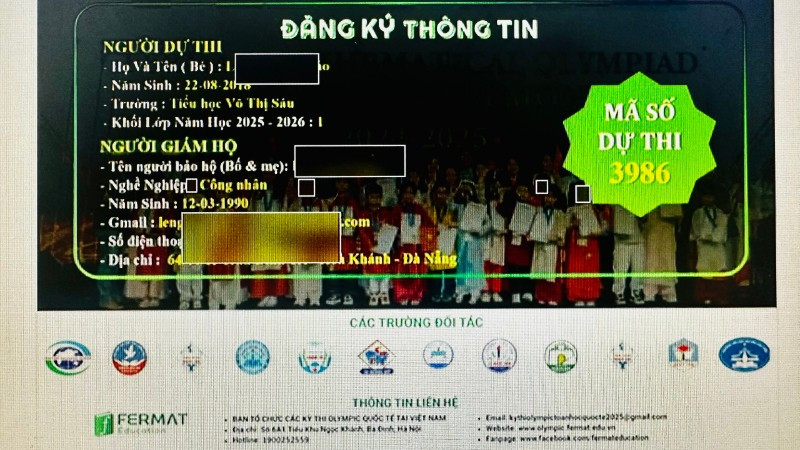 Thông tin người dân đăng ký cho con “Thi toán Timo”. (Ảnh: Công an cung cấp)