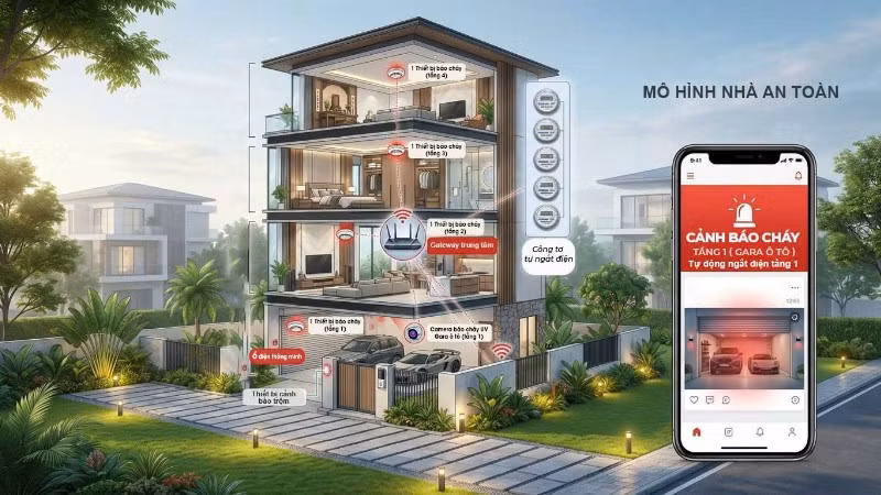 Mô hình nhà an toàn ứng dụng công nghệ phòng cháy chữa cháy thông minh.