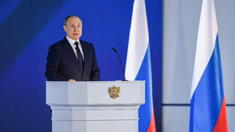 Tổng thống Nga Vladimir Putin phát biểu tại Moskva, Nga. (Ảnh: THX/TTXVN phát)