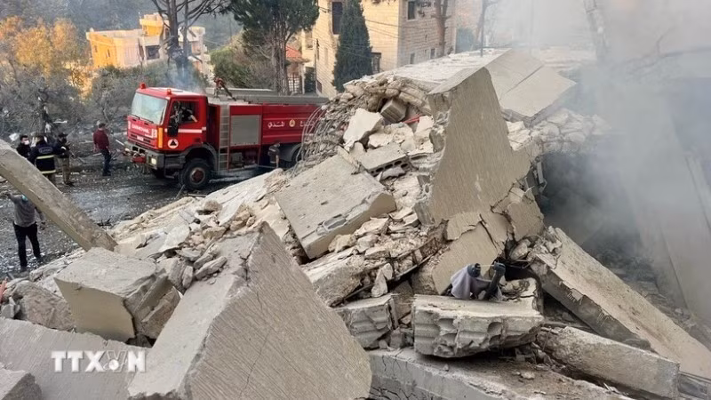 Ngôi nhà bị phá hủy sau cuộc không kích của Israel xuống Jbaa, miền Nam Lebanon ngày 4/12/2025. (Ảnh: THX/TTXVN)