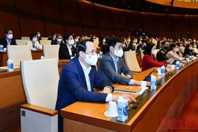 Quốc hội biểu quyết thông qua Nghị quyết về Kế hoạch cơ cấu lại nền kinh tế giai đoạn 2021 - 2025. (Ảnh: LINH NGUYÊN)