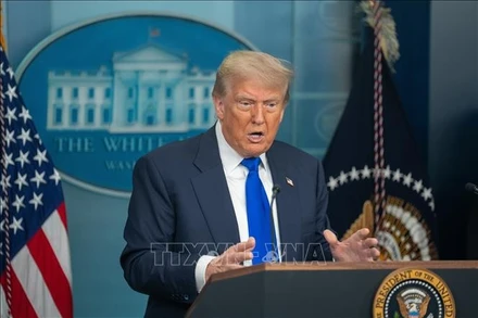 Tổng thống Mỹ Donald Trump phát biểu tại Nhà Trắng. (Ảnh: THX/TTXVN)