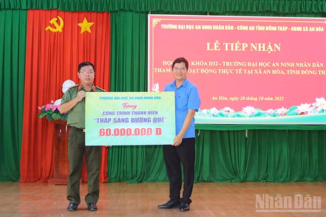 Trường đại học An ninh nhân dân gửi tặng xã An Hòa công trình thanh niên “Đèn năng lượng mặt trời thắp sáng đường quê”.