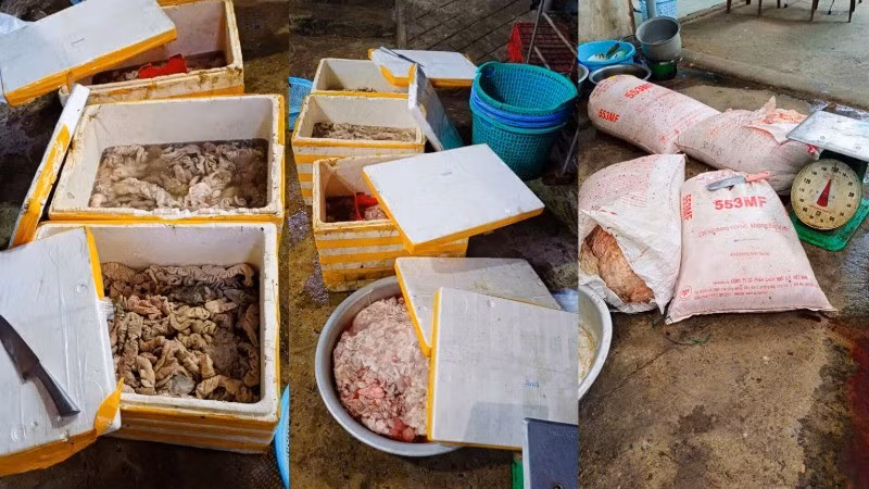 Số nội tạng động vật không rõ nguồn gốc, xuất xứ hộ kinh doanh Nguyễn Thị Hồng. (Ảnh: CTV)