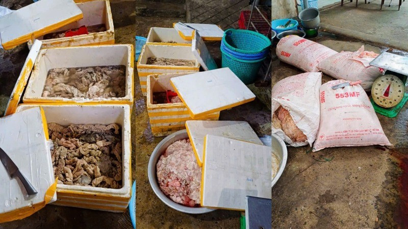 Số nội tạng động vật không rõ nguồn gốc, xuất xứ hộ kinh doanh Nguyễn Thị Hồng. (Ảnh: CTV)
