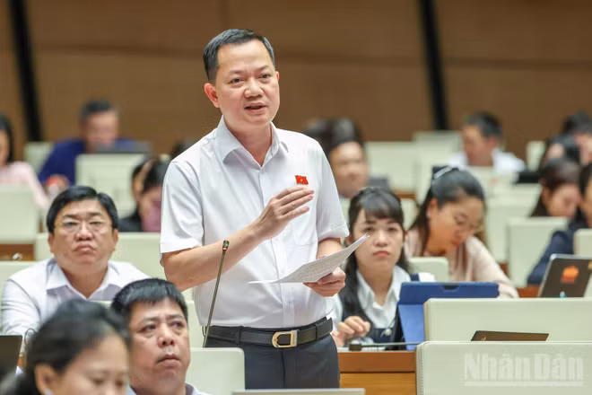 Đại biểu Trịnh Xuân An (Đoàn thành phố Đồng Nai) phát biểu tại hội trường. (Ảnh: DUY LINH)