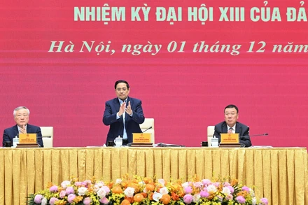 Bí thư Đảng ủy Chính phủ, Thủ tướng Chính phủ Phạm Minh Chính chủ trì Hội nghị. (Ảnh: TRẦN HẢI)