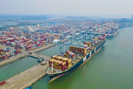 Tàu container cỡ lớn vào cảng Cái Mép-Thị Vải. 