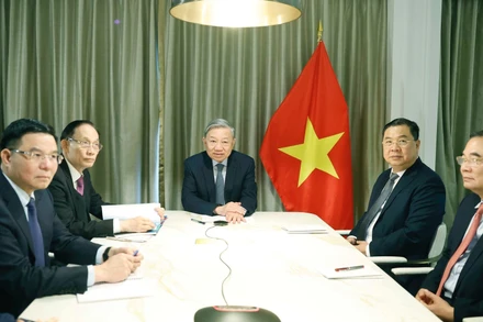 Tổng Bí thư Tô Lâm điện đàm với Thượng nghị sĩ Hoa Kỳ Steve Daines. (Ảnh: Thống Nhất/TTXVN)