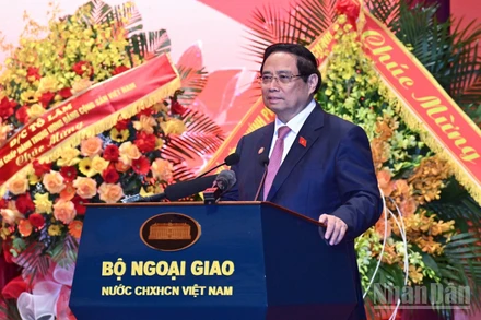 Thủ tướng Chính phủ Phạm Minh Chính phát biểu ý kiến chỉ đạo Đại hội Thi đua yêu nước Bộ Ngoại giao giai đoạn 2025-2030. (Ảnh: Trần Hải)