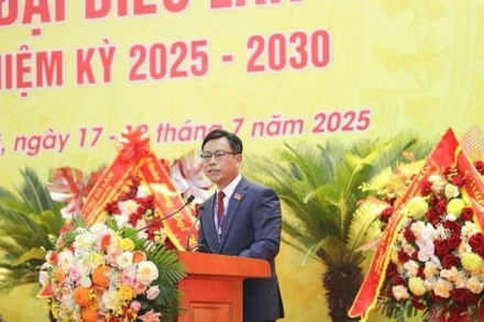 Giám đốc Đại học Quốc gia Hà Nội Lê Quân phát biểu tại Đại hội. 