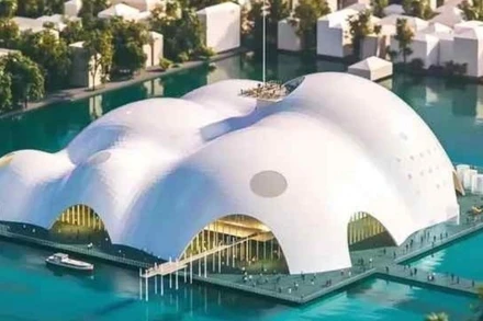 Phối cảnh Nhà hát Ngọc Trai được quy hoạch tại bán đảo Quảng An, phường Tây Hồ (Hà Nội).