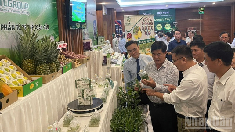 Các đại biểu thăm quan các sản phẩm nông nghiệp tiêu biểu trưng bày tại hội nghị. ndo_br_img-0368-8871.jpg