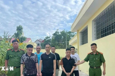 Nhóm đối tượng bị bắt giữ. (Ảnh: TTXVN)