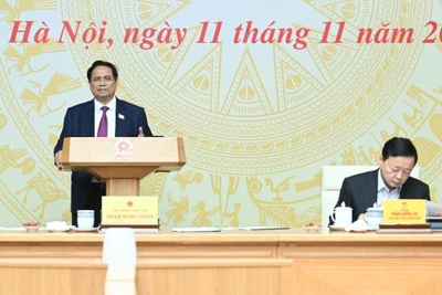 Thủ tướng Chính phủ Phạm Minh Chính chủ trì Phiên họp lần thứ 21 của Ban Chỉ đạo quốc gia về IUU. (Ảnh: TRẦN HẢI)