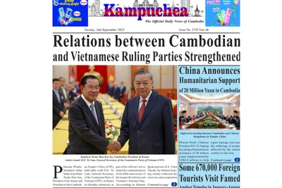 Trang nhất Báo Kampuchea số ra ngày 2/9. (Ảnh chụp màn hình)