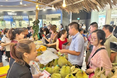 Người dân Hải Phòng tham gia, ủng hộ tiêu thụ sầu riêng của Cần Thơ.
