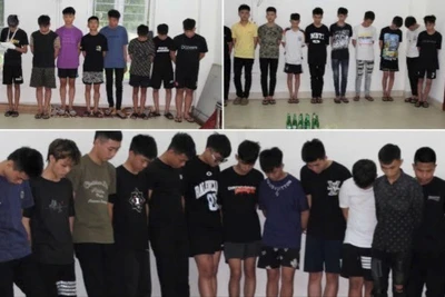 Các đối tượng trong nhóm gây rối trật tự công cộng ngày 8/6 bị bắt giữ. (Ảnh: Công an Nghệ An)