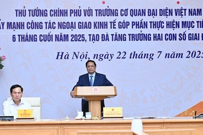 Thủ tướng Chính phủ Phạm Minh Chính chủ trì hội nghị về đẩy mạnh công tác ngoại giao kinh tế. (Ảnh: TRẦN HẢI)