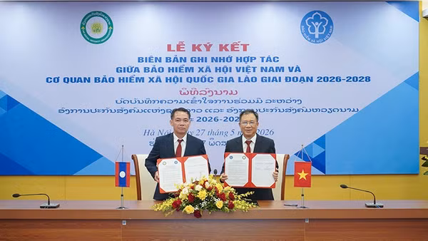 Bảo hiểm xã hội Việt Nam và Cơ quan Bảo hiểm xã hội Quốc gia Lào ký kết hợp tác giai đoạn 2026-2028. (Ảnh VSS)
