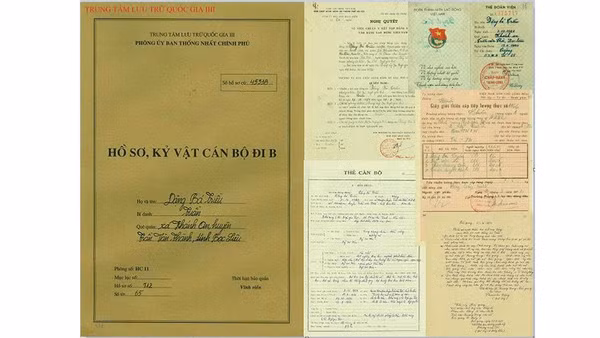 Một số giấy tờ trong hồ sơ đi B của cán bộ đi B - liệt sĩ Đặng Bá Triều. (Nguồn: Trung tâm Lưu trữ quốc gia III, Phông Ủy ban Thống nhất Chính phủ, hồ sơ 712).