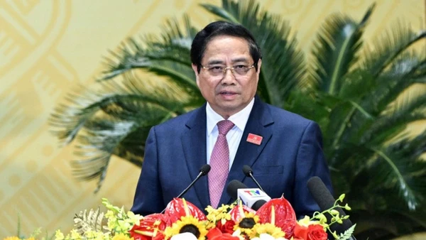 Thủ tướng Chính phủ Phạm Minh Chính phát biểu ý kiến chỉ đạo Đại hội đại biểu Đảng bộ tỉnh Thanh Hóa lần thứ XX, nhiệm kỳ 2025-2030. (Ảnh: TRẦN HẢI)