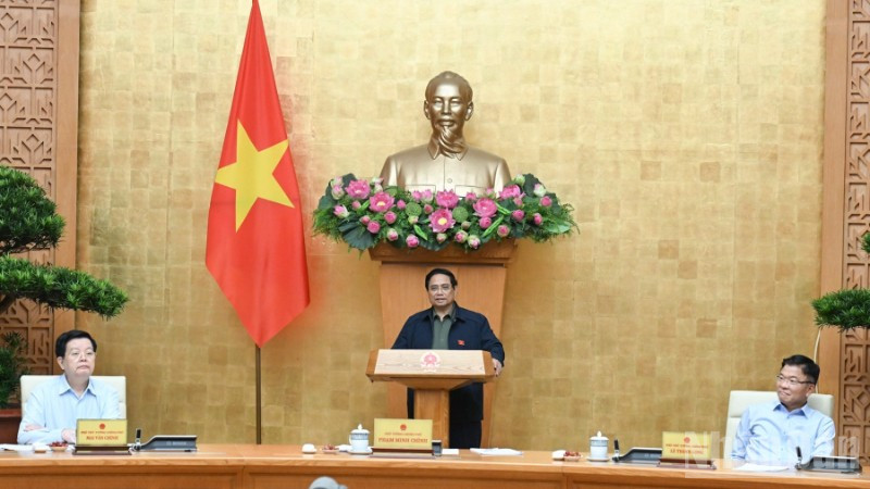 Thủ tướng Chính phủ Phạm Minh Chính chủ trì cuộc họp về đánh giá tình hình thực hiện mô hình chính quyền địa phương 2 cấp. (Ảnh: TRẦN HẢI)