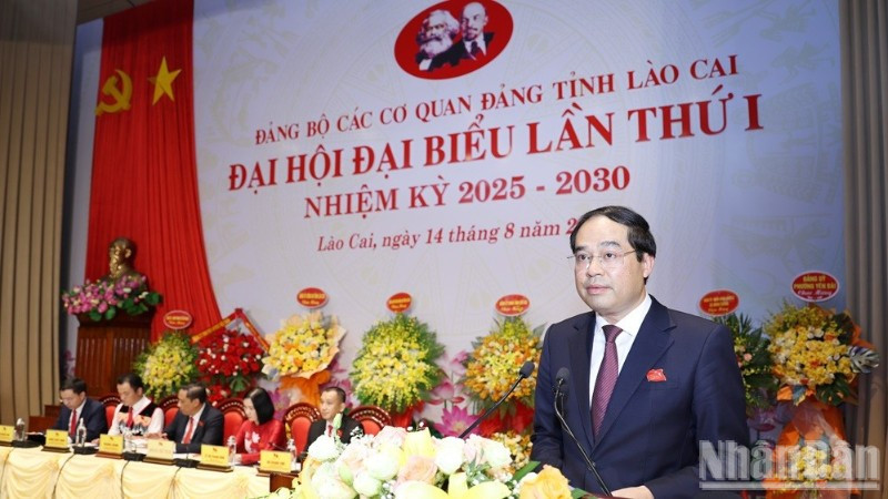 Đồng chí Trịnh Xuân Trường, Bí thư Tỉnh ủy Lào Cai, phát biểu chỉ đạo Đại hội. (Ảnh: THANH SƠN)
