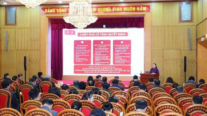 Quang cảnh hội nghị tại điểm cầu Hà Nội. (Ảnh: TTXVN)