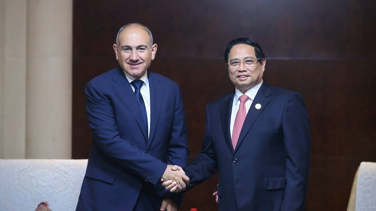 Thủ tướng Chính phủ Phạm Minh Chính và Thủ tướng Armenia Nikol Pashinyan. (Ảnh: Nhật Bắc/VGP)