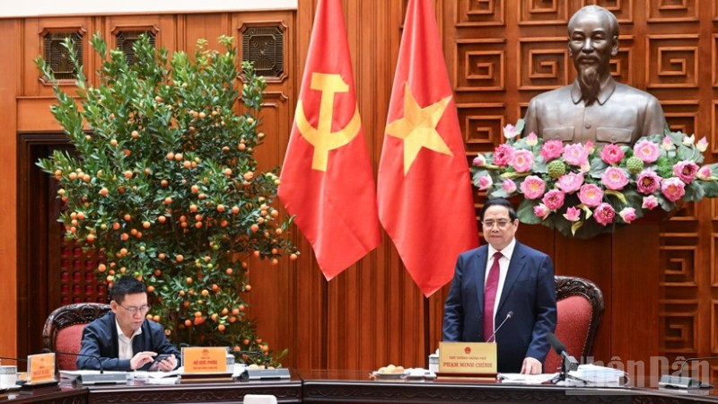 Thủ tướng Chính phủ Phạm Minh Chính chủ trì Phiên họp lần thứ 3 của Ban Chỉ đạo quốc gia về tài chính toàn diện. (Ảnh: TRẦN HẢI)