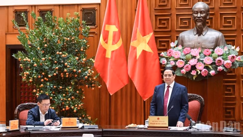 Thủ tướng Chính phủ Phạm Minh Chính chủ trì Phiên họp lần thứ 3 của Ban Chỉ đạo quốc gia về tài chính toàn diện. (Ảnh: TRẦN HẢI)