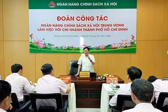 Tổng Giám đốc Ngân hàng Chính sách xã hội Dương Quyết Thắng phát biểu chỉ đạo tại buổi làm việc.