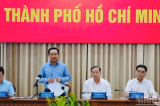 Ủy viên Trung ương Đảng, Chủ tịch Ủy ban nhân dân Thành phố Hồ Chí Minh Nguyễn Văn Được phát biểu tại phiên họp.