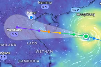 Vị trí hiện tại bão số 5. (Ảnh Zoom Earth)