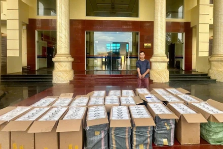 Tài xế Lâm Ngọc Hoa cùng tang vật. (Ảnh: Công an tỉnh Quảng Trị)