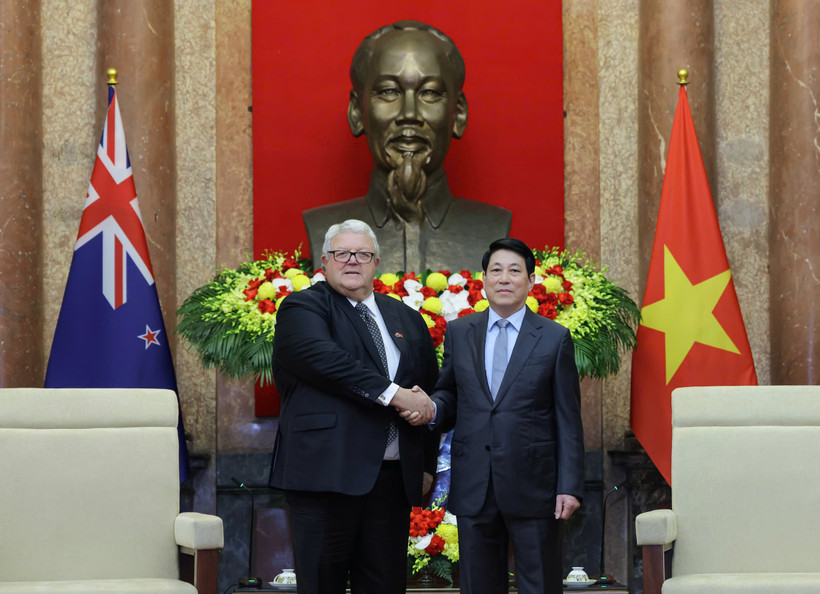 Chủ tịch nước Lương Cường tiếp Chủ tịch Quốc hội New Zealand Gerry Brownlee.