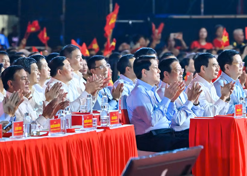 Chủ tịch nước Lương Cường dự tại điểm cầu Hà Nội. (Ảnh: THỦY NGUYÊN)