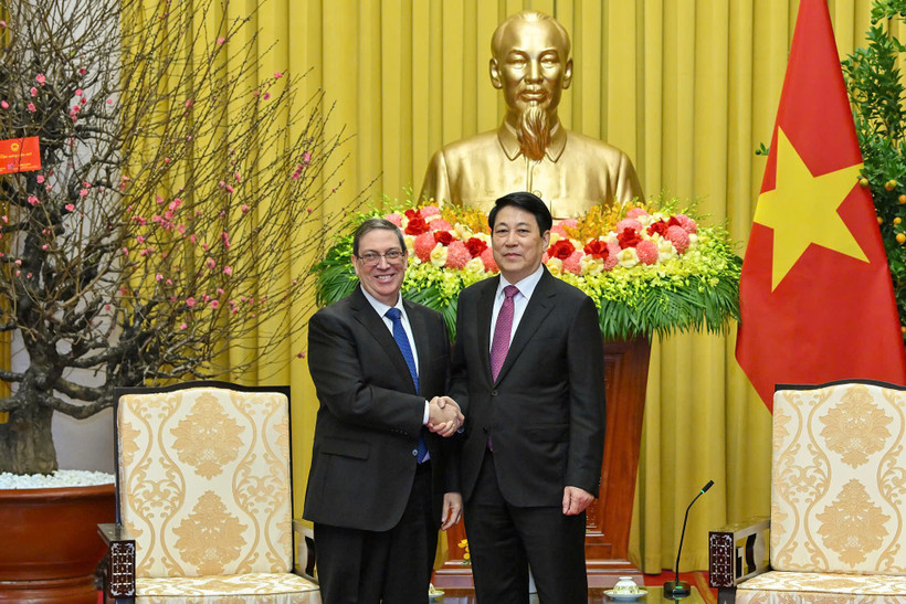 Chủ tịch nước Lương Cường tiếp đặc phái viên Đảng, Nhà nước Cuba Bruno Rodriguez Parrilla (Ảnh: Thủy Nguyên)